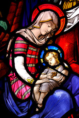 Stained Glass Window with Mary and Jesus