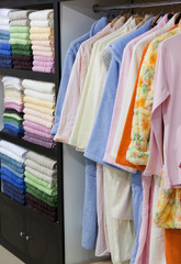 Interior of textile towels and bath accessories shop