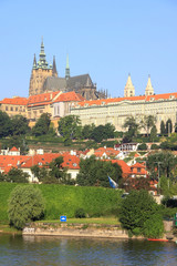 Fototapeta premium The View on summer Prague gothic Castle above River Vltava