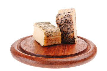 smoked cheeses on wood