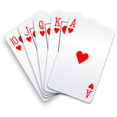 Obraz premium Hearts royal straight flush playing cards poker hand