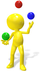 Juggler cartoon 3D person  juggles RGB balls
