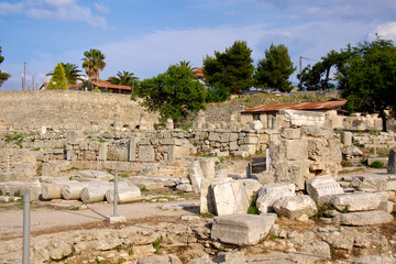 Fototapeta na wymiar Archaeological Dig Site at Apollo Temple, Corinth, Greece.