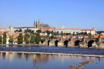 Obraz premium Summer Prague gothic Castle with the Charles Bridge
