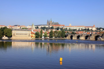 Fototapeta premium View on the summer Prague gothic Castle with the Charles Bridge