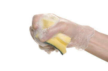 hand with a sponge isolated over white
