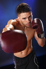 Fototapeta na wymiar Action boxer in training attitude