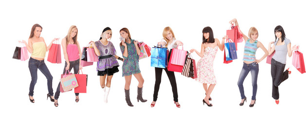 group shopping girl isolated on white background