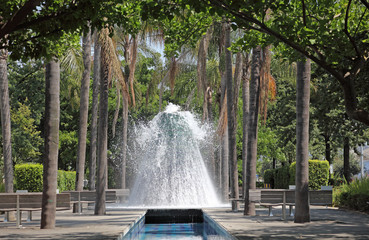 Volcano Fountain in Park of the Nations in Lisbon, Portugal