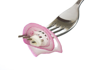 onions on a fork