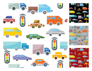 Seamless patterns of vehicles.