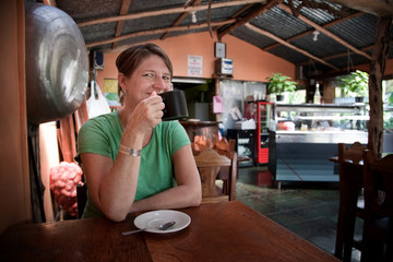 Woman in a Costa Rican cafe