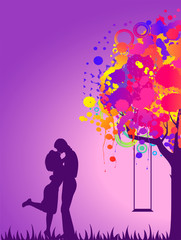 abstract colorful tree with lovers