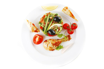 grilled chicken drumstick chunks on white