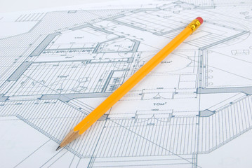 blueprint with pencil