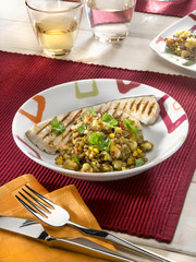 espadon aux poivrons,bananes, et lentilles