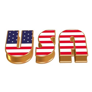 USA 3D Text and Flag isolated on white