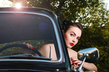 beautiful young woman driving