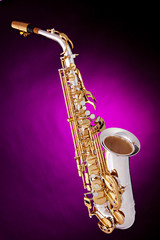 Fototapeta na wymiar Alto Saxophone Isolated On Pink