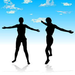 girl silhouette with arms spread
