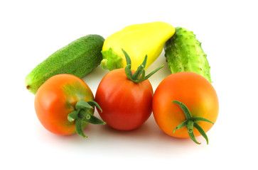Cucumbers, tomatoes and pepper
