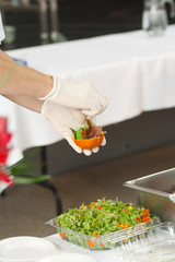 Chef is making sample of Roast Duck Breast with Orange Miso