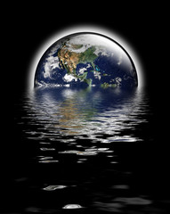 Earth as glass globe with flood waters