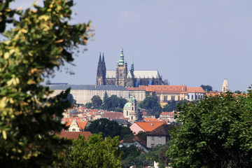 Fototapeta na wymiar The summer View on Prague Castle from fortress Vysehrad