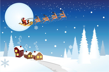 Fototapeta premium Santa riding sleigh with rein deers