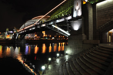 Bridge Bogdan Khmelnitsky near Europe Square at night. Moscow, R