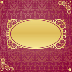 Retro textile background with gold frame in vintage style