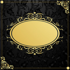 Retro textile background with gold frame in vintage style