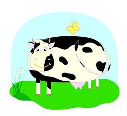 Smiling vector cow on the grass