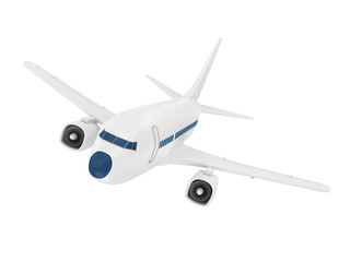 Airplane over white background