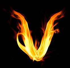 Fototapeta premium Fiery font. Letter V