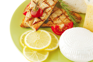 dry cheeses and salmon