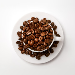 Cup and coffe beans