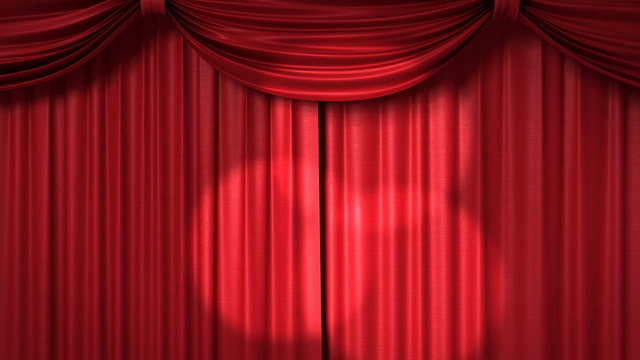 opening red theatrical curtain with spotlights