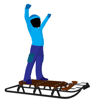 Boy On A Sled Silhouette