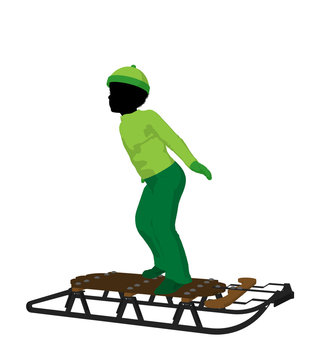 African American Boy On A Sled Silhouette