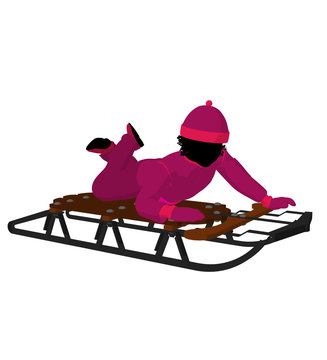African American Girl On A Sled Silhouette