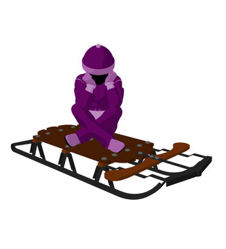 Girl On A Sled Silhouette