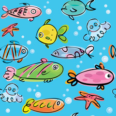 Seamless pattern of cute fishes