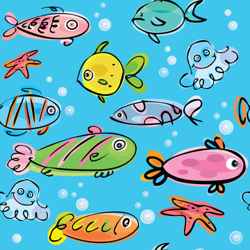 Seamless pattern of cute fishes © rvika