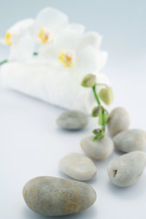 Naklejka na ściany i meble Stone with orchid and towel