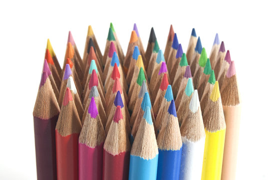 colouring pencils stood  up in a group