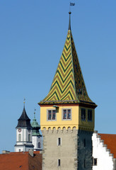 Obraz premium Old lighthouse - historic center, Lindau, Lake Constance