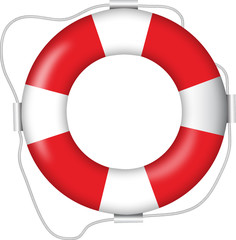 vector image of the red and white plastic buoy with a rope isolated on the white background. - obrazy, fototapety, plakaty