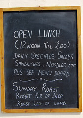 Restauration - menu anglais sur ardoise