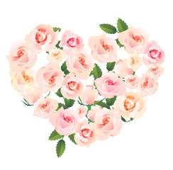 Floral heart made of  pink roses
